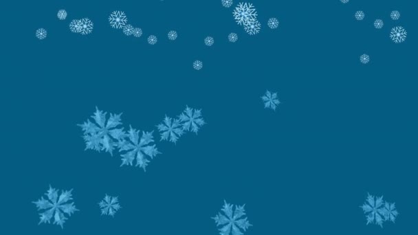 Digitale Animatie Van Meerdere Sneeuwvlokken Die Tegen Een Blauwe Achtergrond — Stockvideo