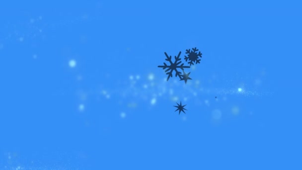 Cyfrowa Animacja Płatków Śniegu Gwiazd Świecących Punktów Światła Niebieskim Tle — Wideo stockowe