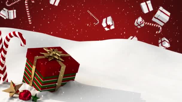 Animación Digital Múltiples Bastones Caramelo Cajas Regalo Contra Cajas Regalo — Vídeos de Stock