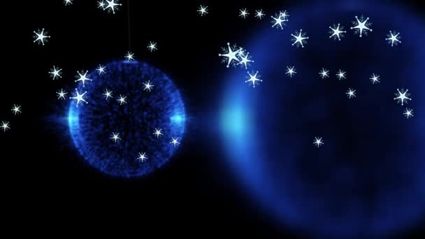 Animação Digital Várias Estrelas Caindo Contra Esferas Azuis Luz Contra — Vídeo de Stock