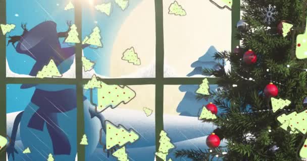 Animatie Van Silhouet Van Kerstman Slee Wordt Getrokken Door Rendieren — Stockvideo