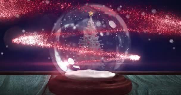 Cyfrowa Animacja Spadającej Gwiazdy Wirującej Wokół Choinki Śnieżnej Kuli Drewnianej — Wideo stockowe