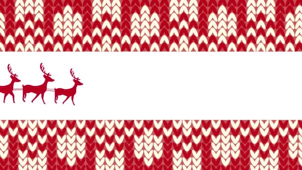 Цифровая Анимация Красного Силуэта Санта Клауса Санях Затягиваемая Северными Оленями — стоковое видео
