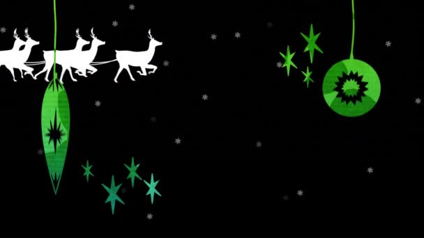 Cyfrowa Animacja Wesołych Świąt Tekst Zielone Dekoracje Świąteczne Wiszące Mikołaja — Wideo stockowe