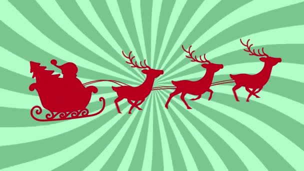 Animación Silueta Roja Santa Claus Trineo Siendo Tirado Por Renos — Vídeos de Stock
