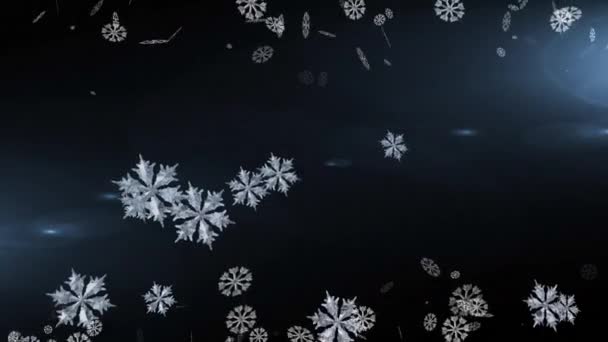Cyfrowa Animacja Płatków Śniegu Poruszających Się Jasnych Plamach Niebieskim Tle — Wideo stockowe