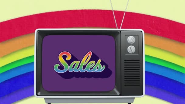 Animation Retro Sales Rainbow Text Vintage Set Rainbow Background Pride — Stock Video