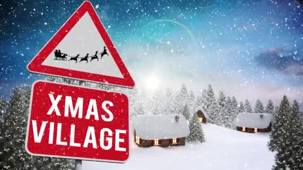 Digitale Animation Von Schnee Der Über Das Weihnachtsdorf Fällt Und — Stockvideo