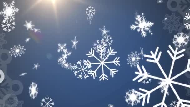 Digitale Animatie Van Meerdere Sneeuwvlokken Die Vallen Tegen Een Heldere — Stockvideo