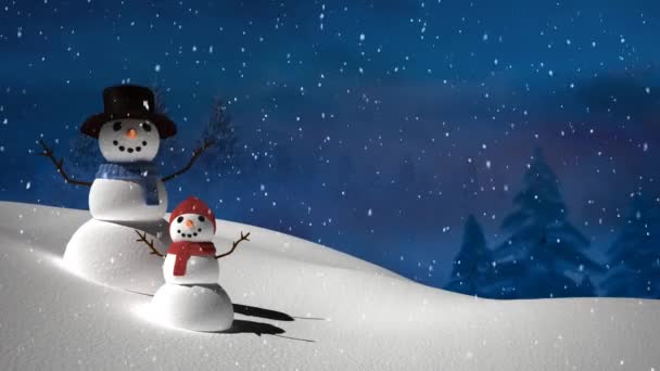 Digitální Animace Sněhu Padajícího Ženu Dítě Sněhuláka Zimní Krajině Vánoční — Stock video