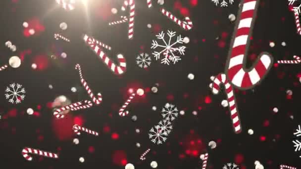 Animatie Van Snoepstokken Sneeuwvlokken Grijze Achtergrond Kerstfeest Viering Concept Digitaal — Stockvideo