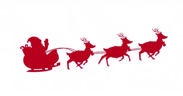 Animación Digital Silueta Roja Santa Claus Trineo Siendo Tirada Por — Vídeos de Stock