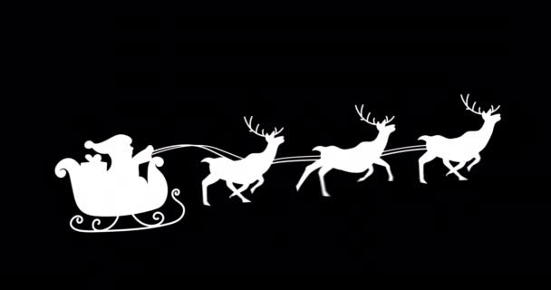 Animazione Digitale Silhouette Babbo Natale Slitta Trainata Renne Sfondo Nero — Video Stock