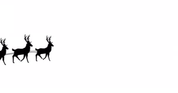 Animatie Van Zwart Silhouet Van Kerstman Slee Wordt Getrokken Door — Stockvideo