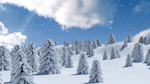 Animáció Téli Táj Hóeséssel Fenyőfákkal Borított Felhők Kék Mozog Háttérben — Stock videók