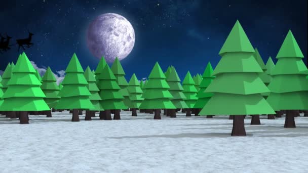 Animazione Digitale File Alberi Paesaggio Invernale Sagoma Babbo Natale Slitta — Video Stock