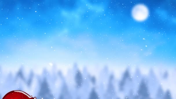 Animazione Digitale Neve Che Cade Sul Cappello Babbo Natale Cartelli — Video Stock
