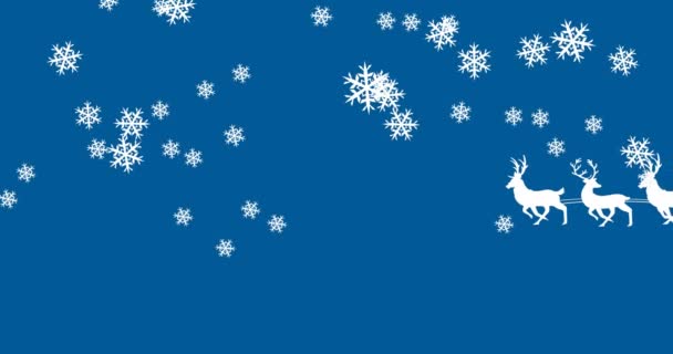 Digitale Animatie Van Sneeuwvlokken Vallen Silhouet Van Kerstboom Slee Wordt — Stockvideo