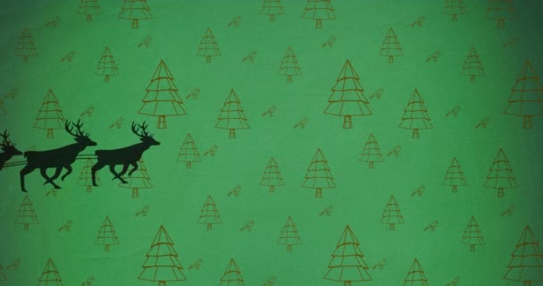 Cyfrowa Animacja Czarnej Sylwetki Świętego Mikołaja Saniach Ściągana Przez Renifery — Wideo stockowe