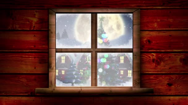 Animace Siluety Santa Clause Saních Tažených Soby Vánočními Stromky Úplňkem — Stock video