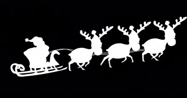 Kızakta Noel Baba Nın Siluetinin Dijital Animasyonu Ren Geyikleri Tarafından — Stok video