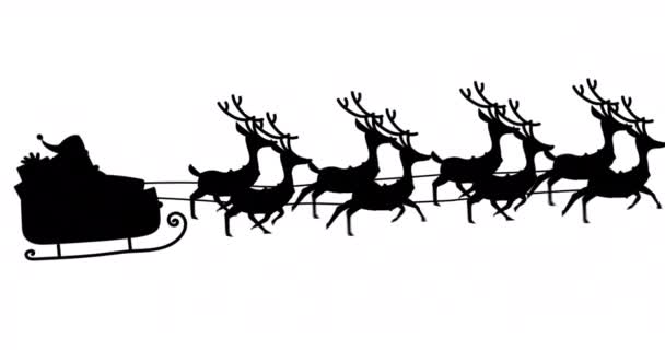 Digitale Animation Der Schwarzen Silhouette Von Weihnachtsmännern Schlitten Die Von — Stockvideo