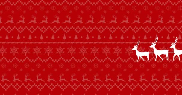 Animación Silueta Blanca Santa Claus Trineo Siendo Tirado Por Renos — Vídeos de Stock