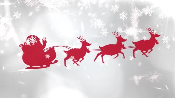 Digitale Animation Der Roten Silhouette Von Weihnachtsmännern Schlitten Die Von — Stockvideo
