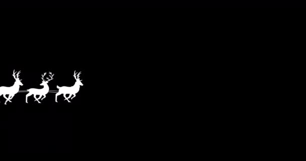Animación Digital Silueta Negra Santa Claus Árbol Navidad Trineo Siendo — Vídeos de Stock