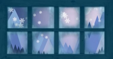 Noel Baba 'nın kızağındaki siyah siluetin animasyonu arka planda kış manzaralı ren geyikleri tarafından çekiliyor. Noel kutlaması konsepti dijital olarak oluşturulmuş görüntü.