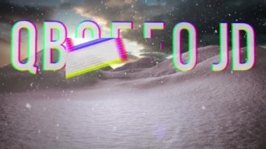 Kış manzaralı salgın metnin animasyonu ve arka planda kar yağışı. Noel zamanı covid 19 koronavirüs salgını sırasında dijital olarak üretilen görüntü.