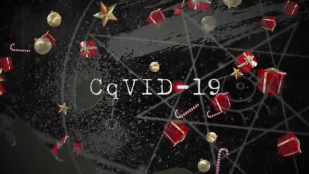 Animação Covid Texto Conspiração Com Bengalas Doces Decorações Natal Caindo — Vídeo de Stock