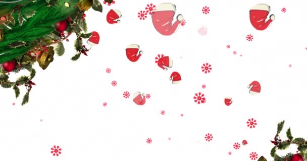 Animation Numérique Décoration Couronne Noël Sur Plusieurs Chapeaux Père Noël — Video