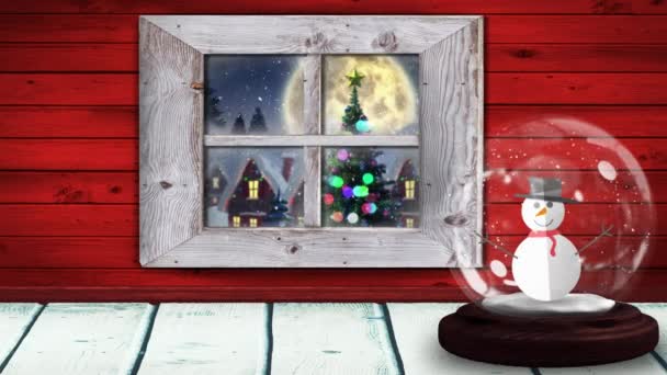 Animazione Palla Neve Con Pupazzo Neve Silhouette Nera Babbo Natale — Video Stock