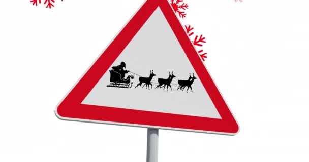Animação Sinal Estrada Com Silhueta Preta Santa Claus Trenó Sendo — Vídeo de Stock