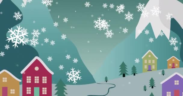 Animazione Digitale Fiocchi Neve Che Cadono Babbo Natale Slitta Trainati — Video Stock