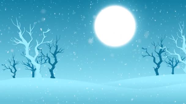 Animation Des Paysages Hiver Noël Avec Chute Neige Pleine Lune — Video