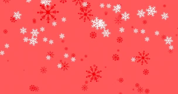 Анимация Зимних Пейзажей Снежинками Падающими Красный Фон Концепция Празднования Рождества — стоковое видео