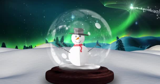 Animation Boule Neige Avec Bonhomme Neige Décors Hivernaux Avec Chute — Video