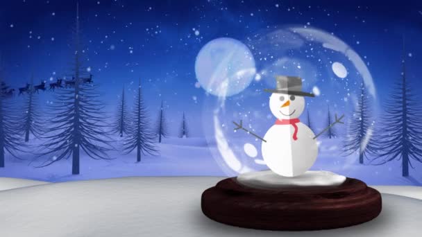 Digital Animation Snowman Snow Globe Snow Falling Silhouette Santa Claus — Stock Video