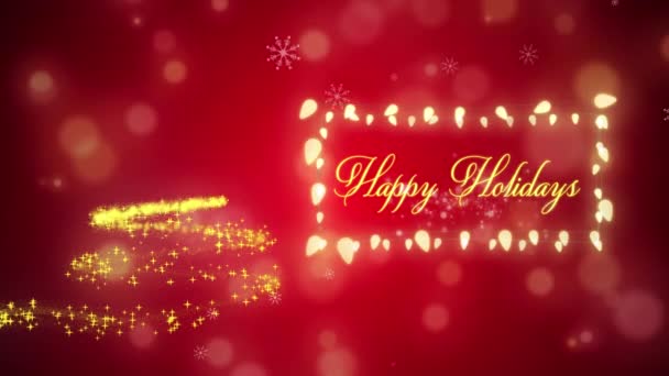 Animation Happy Holidays Text Fairy Lights Frame Christmas Tree Red — Stock Video