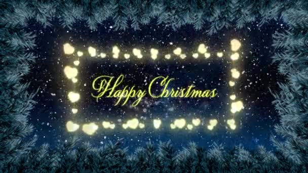 Digitální Animace Listí Tvořících Rámeček Nad Veselým Vánočním Textem Pohádkovými — Stock video