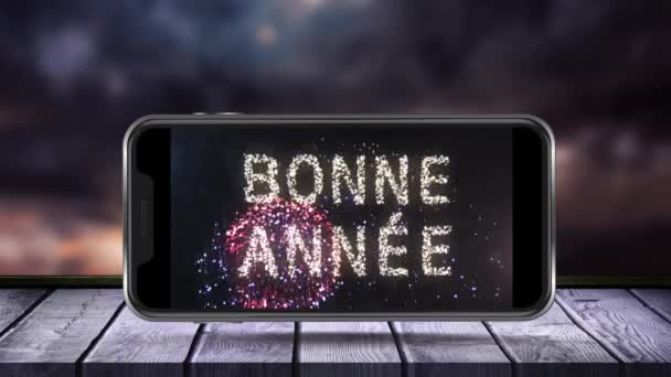 Animation Bonne Annee 2016 Κείμενο Και Frieworks Οθόνη Smartphone Στο — Αρχείο Βίντεο