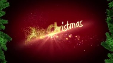 Kırmızı üzerine kar yağan mutlu noel mesajlarının animasyonu. Noel kutlaması konsepti dijital olarak oluşturulmuş görüntü.