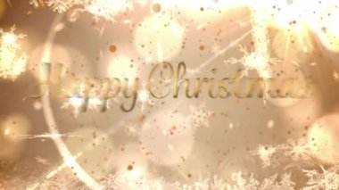 Mutlu noel mesajları ve parlayan kar tanelerinin düşüşünün animasyonu. Noel kutlaması konsepti dijital olarak oluşturulmuş görüntü.