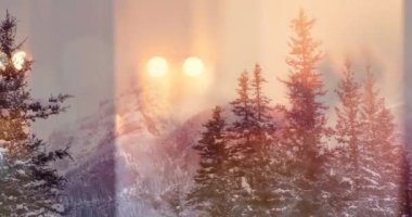 Kış manzarasında parlayan yılbaşı mumlarının canlandırılması. Noel kutlaması konsepti dijital olarak oluşturulmuş görüntü.