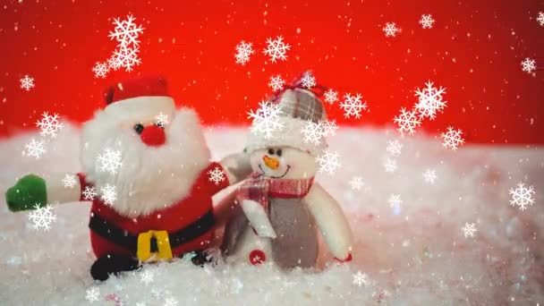 Animação Papai Noel Boneco Neve Com Neve Caindo Sobre Fundo — Vídeo de Stock