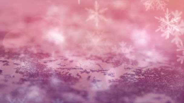 Animación Múltiples Copos Nieve Que Caen Sobre Superficie Rosa Navidad — Vídeos de Stock
