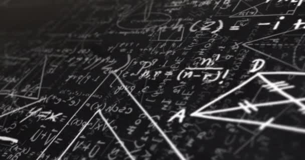 Siyah Arkaplana Karşı Hareket Eden Matematiksel Denklemlerin Diyagramların Dijital Animasyonu — Stok video