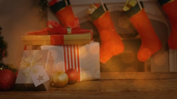Анимация Украшенной Елки Подарков Рождественских Чулок Концепция Празднования Рождества Цифровом — стоковое видео